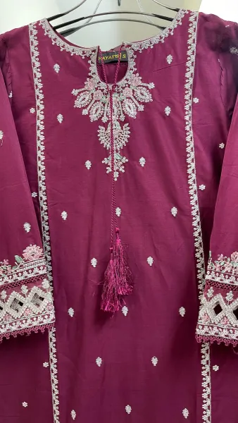 Pakistani Original Hayat Stitched Cotton 3Pcs _ Deep Purple